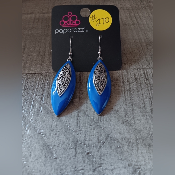 Paparazzi Vibrant Blue and Silver Filigree Earrings - Picture 1 of 4